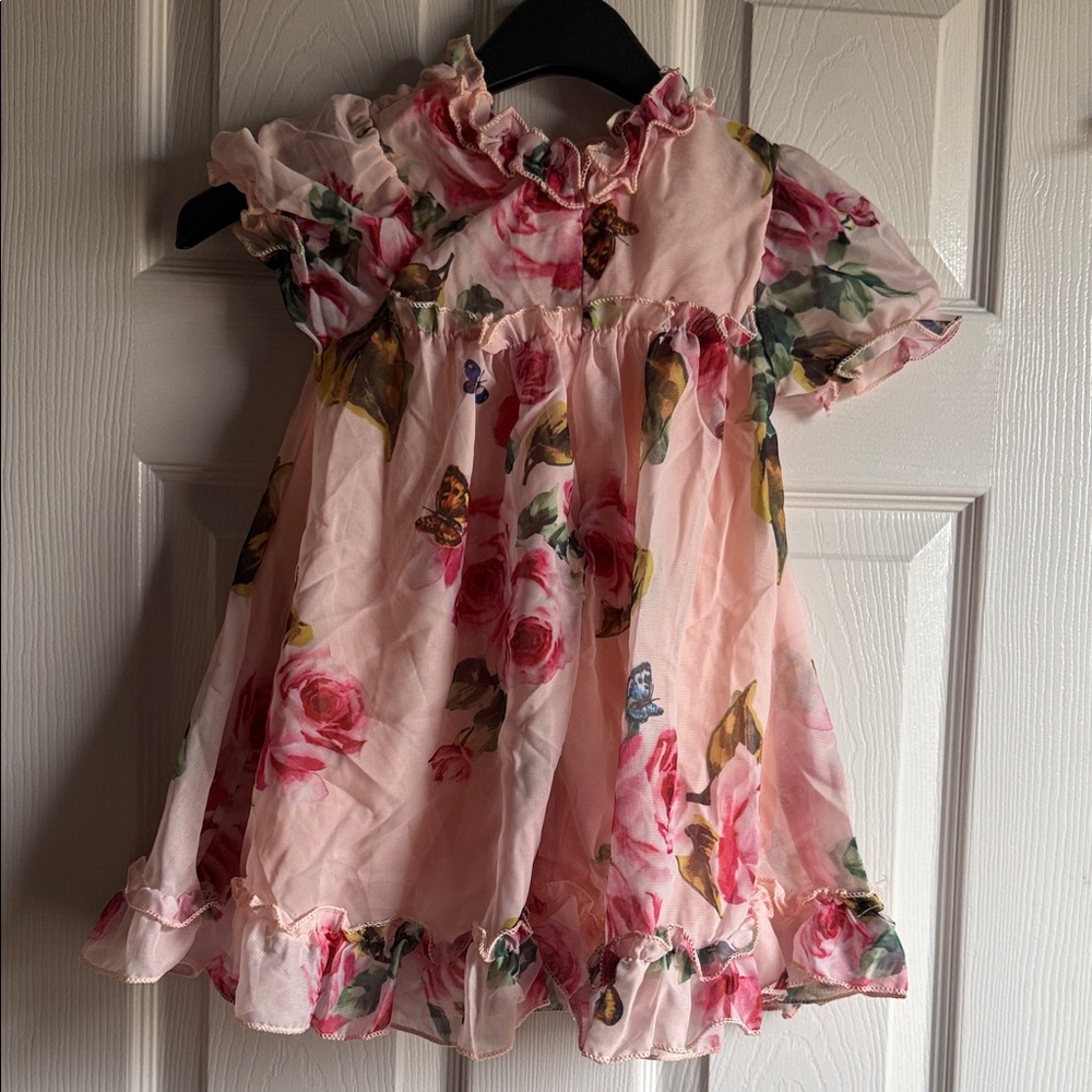 Girls Pink Floral Ruffle Dress - Picture 2 of 6